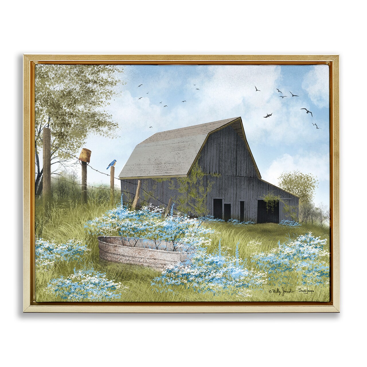 Stupell Industries Blue Floral Country Garden Floater Framed Canvas Wall Art Design by Billy Jacobs